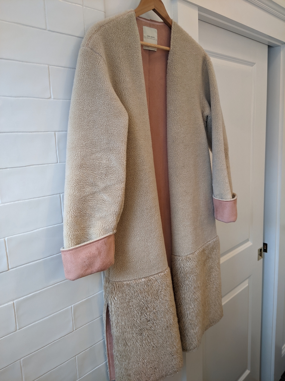 Zara Basic Tan Faux Fur Shearling Coat - Picture 7 of 9